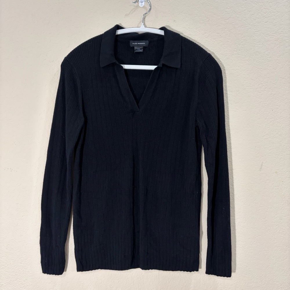 Club Monaco Sweater Womens SZ L Ribbed Knit Collared Long Sleeve Pullover Top